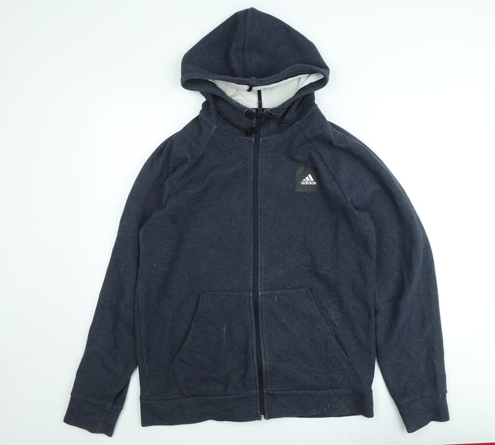 Adidas Men’s Blue Full Zip Hoodie L Sports Jersey Cotton Blend
