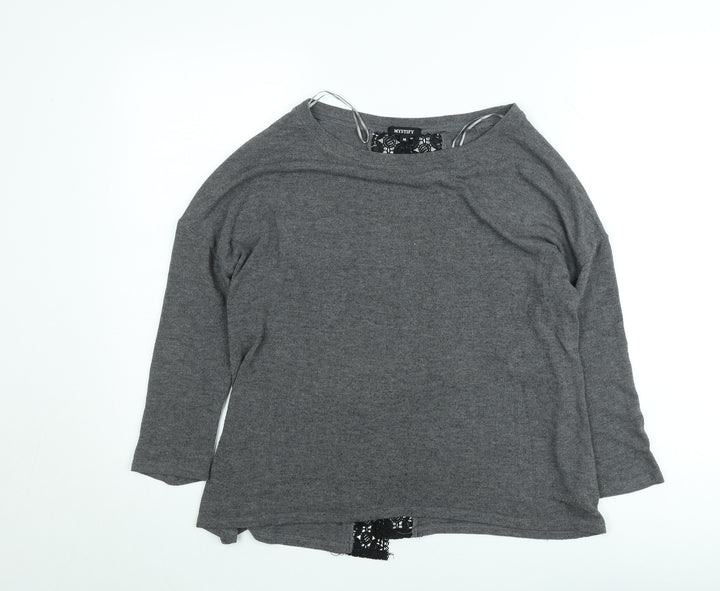 Mystify Women’s Grey Lace Back 3/4 Sleeve Jersey Top Size M