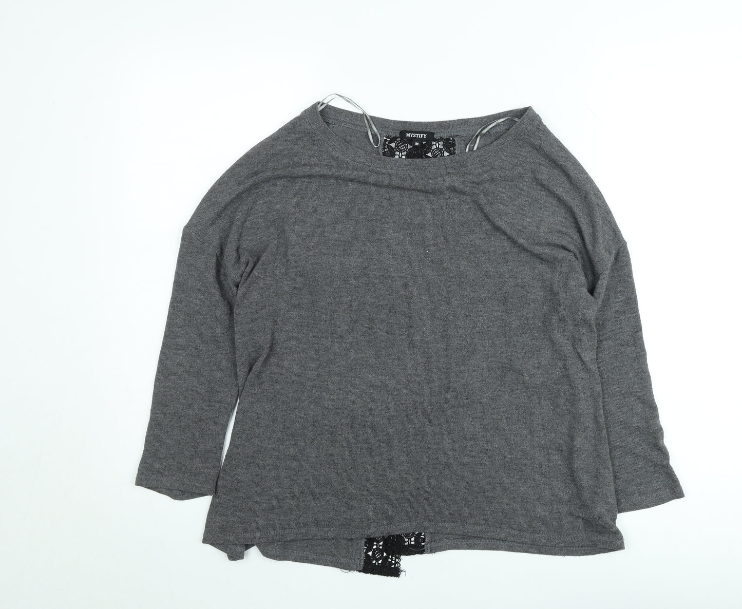 Mystify Women’s Grey Lace Back 3/4 Sleeve Jersey Top Size M