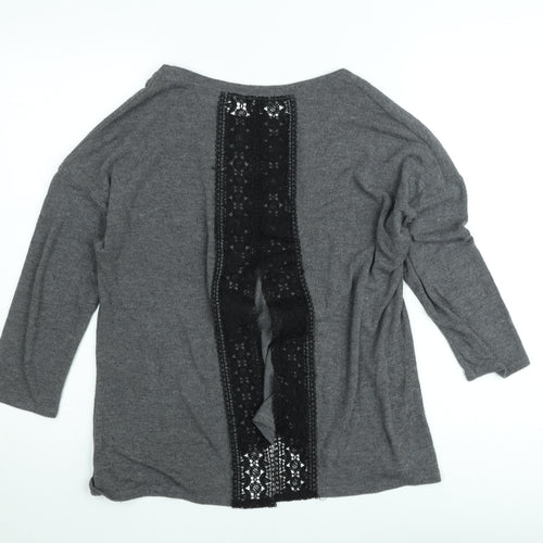 Mystify Women’s Grey Lace Back 3/4 Sleeve Jersey Top Size M