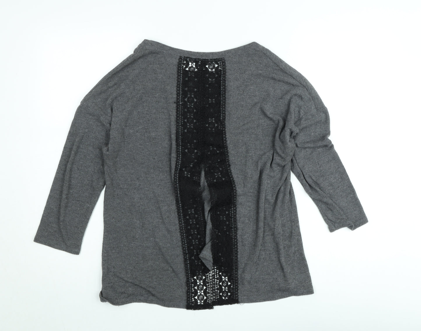 Mystify Women’s Grey Lace Back 3/4 Sleeve Jersey Top Size M