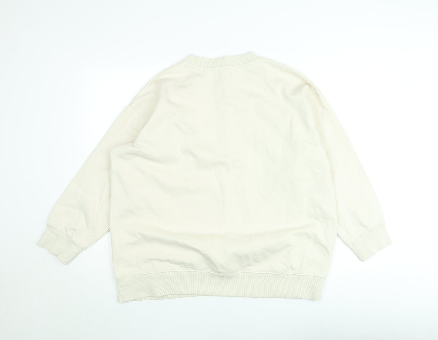 H&M Women Beige Graphic Pullover Sweatshirt Size 12 - Le Marais Paris Print