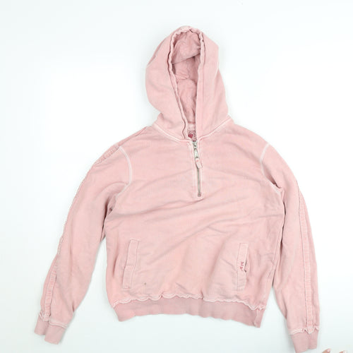 Fat Face Women Pink 1/4 Zip Hoodie Cotton Relaxed Fit Size M