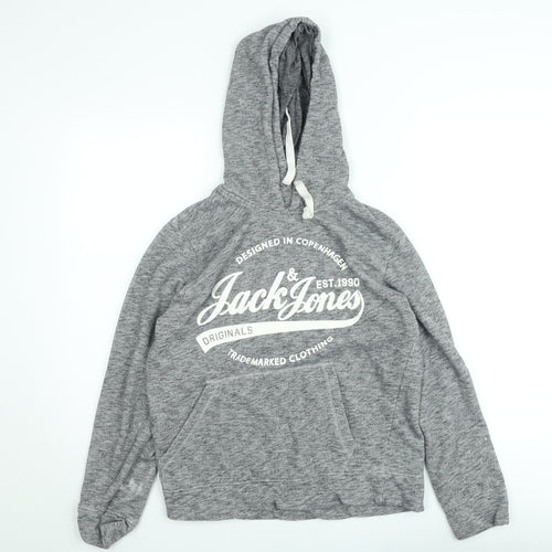 Jack & Jones Men's Grey Pullover Hoodie Size M Graphic Fleece