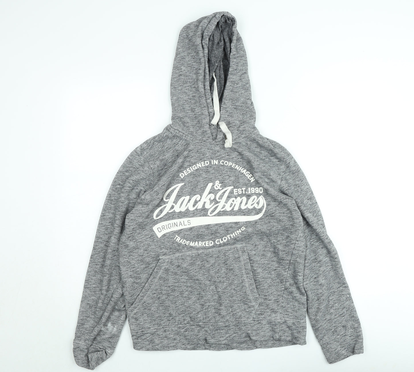 Jack & Jones Men's Grey Pullover Hoodie Size M Graphic Fleece
