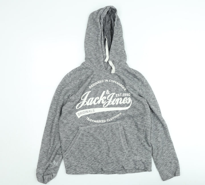 Jack & Jones Men's Grey Pullover Hoodie Size M Graphic Fleece