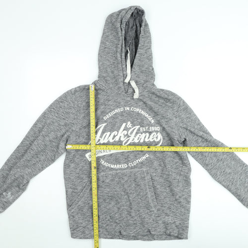 Jack & Jones Men's Grey Pullover Hoodie Size M Graphic Fleece