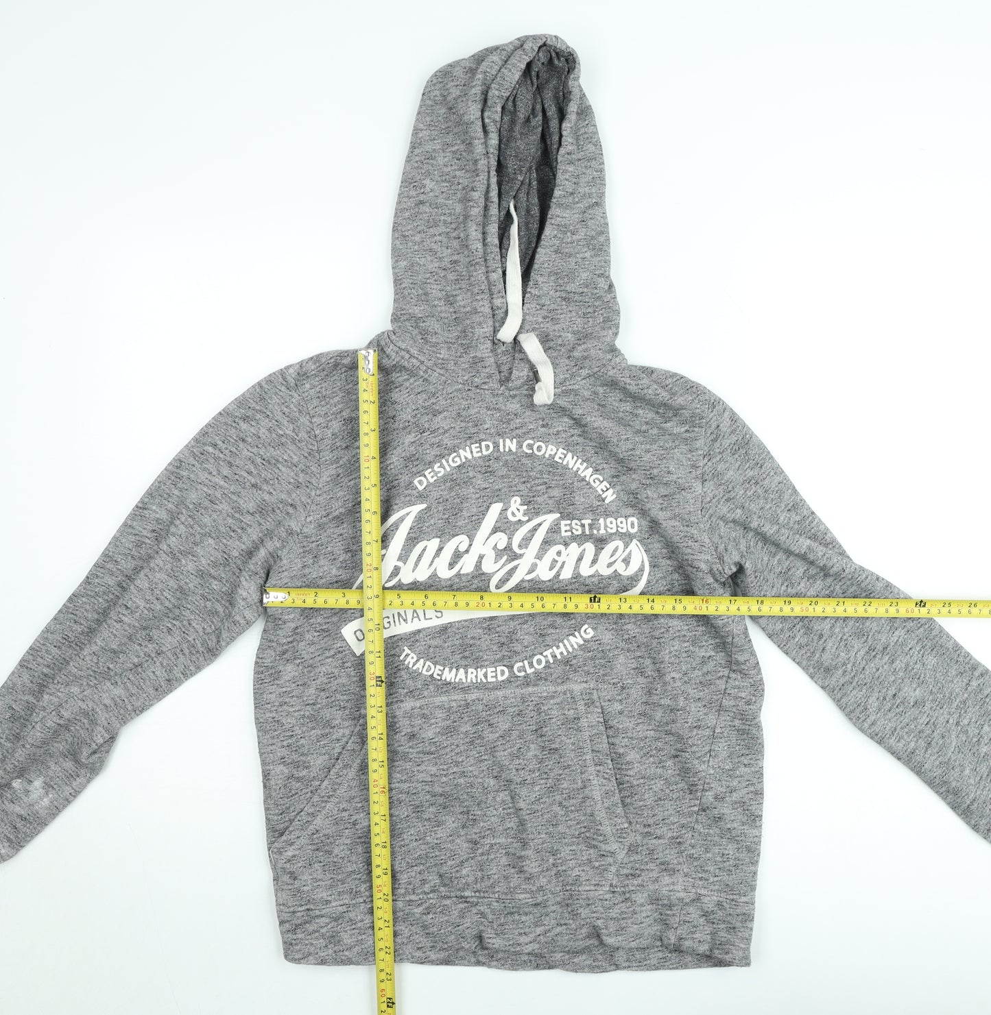 Jack & Jones Men's Grey Pullover Hoodie Size M Graphic Fleece