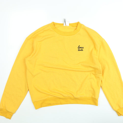 H&M Divided Women's Yellow Lovers Unite Pullover Sweatshirt UK 12