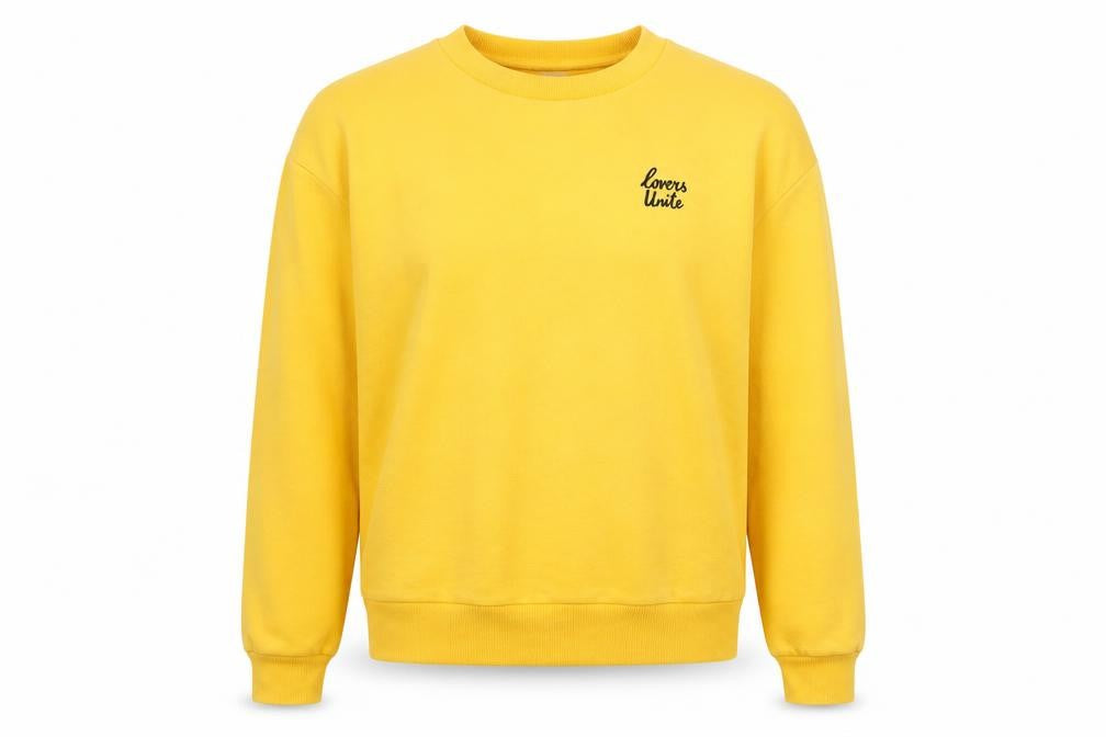 Front view of H&M Divided Women's Yellow Lovers Unite Pullover Sweatshirt UK 12
