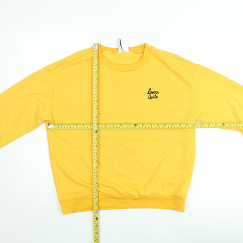 H&M Divided Women's Yellow Lovers Unite Pullover Sweatshirt UK 12