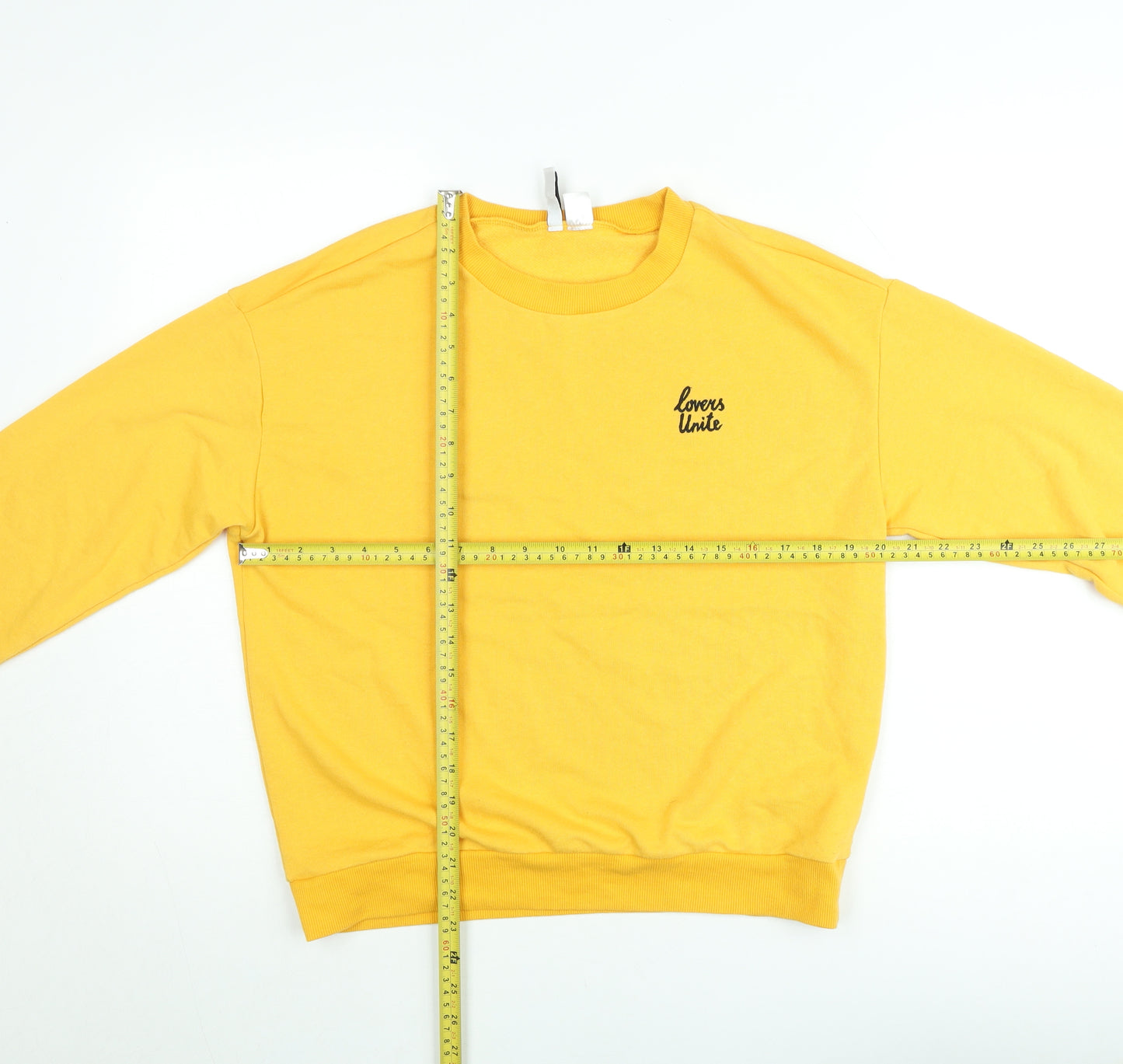 H&M Divided Women's Yellow Lovers Unite Pullover Sweatshirt UK 12