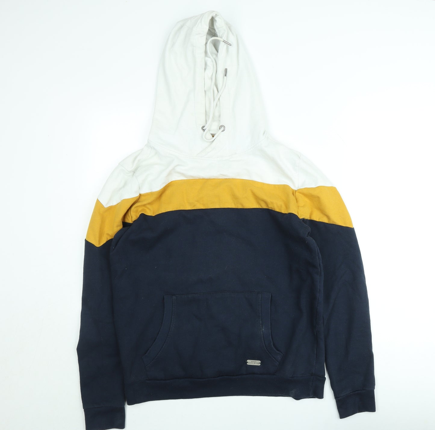 Brave Soul Men’s Multicoloured Pullover Hoodie Navy Mustard White Size M