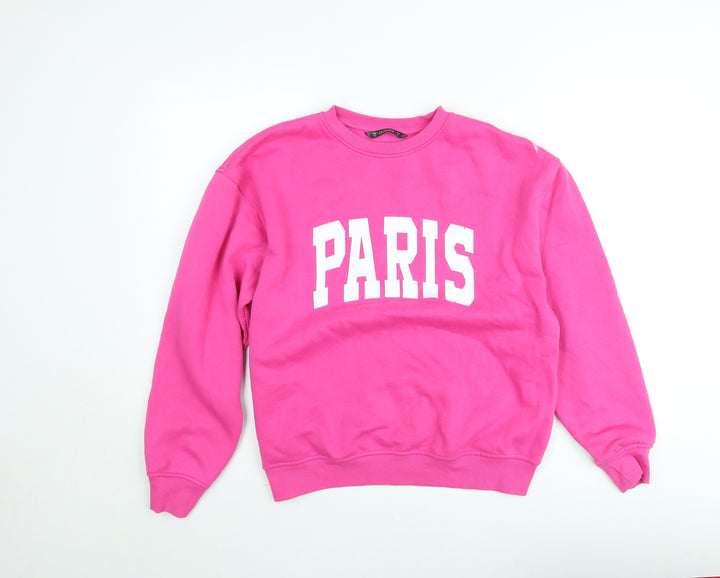 Dunnes Women's Pink Paris Graphic Pullover Sweatshirt Size M
