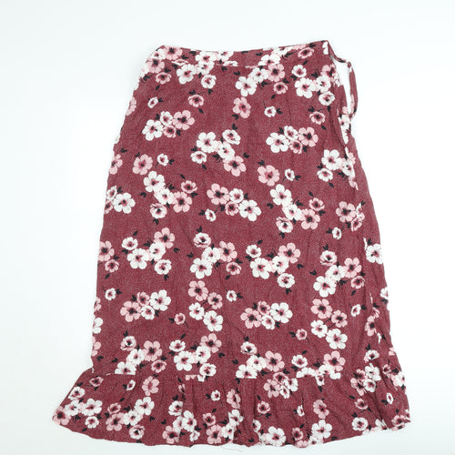 Dunnes Women Red Floral Wrap Midi Skirt Size 12