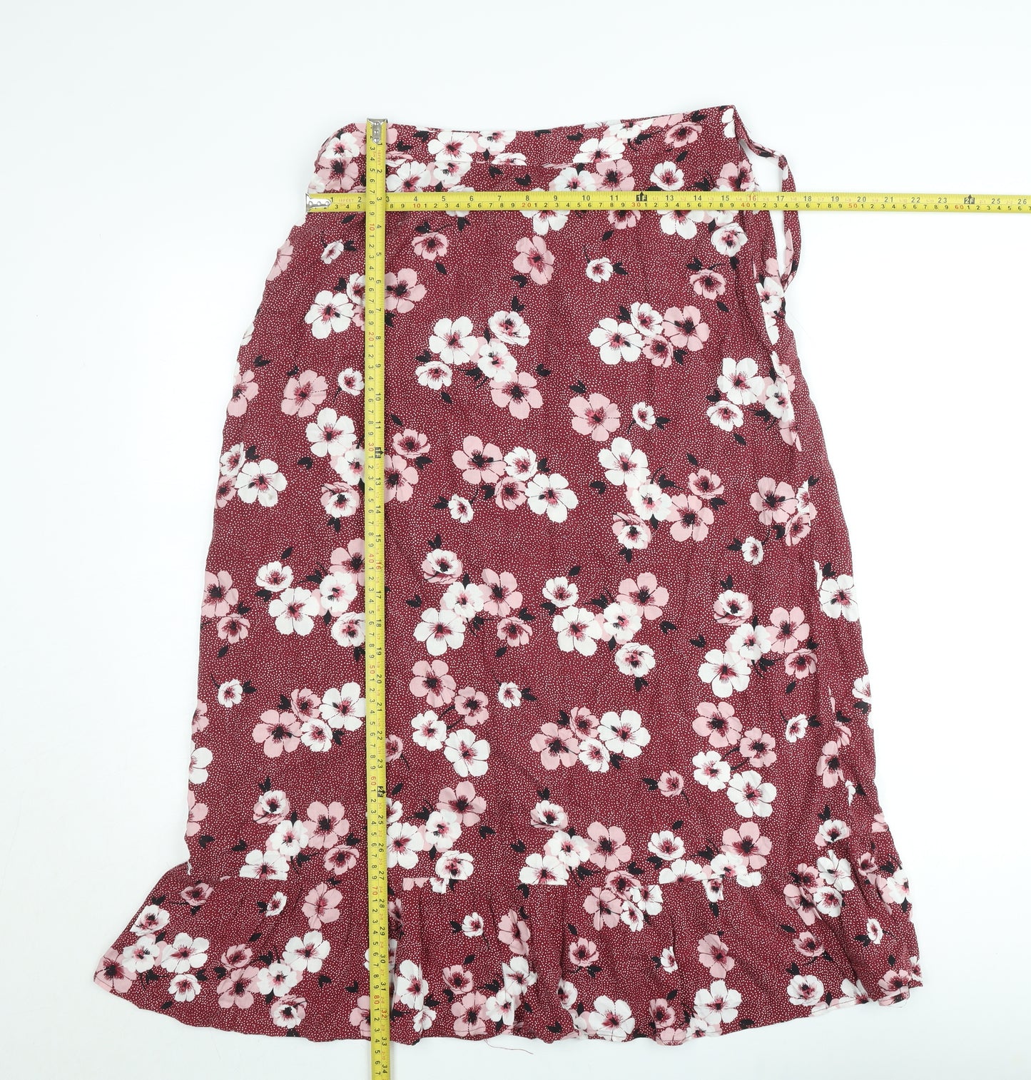 Dunnes Women Red Floral Wrap Midi Skirt Size 12