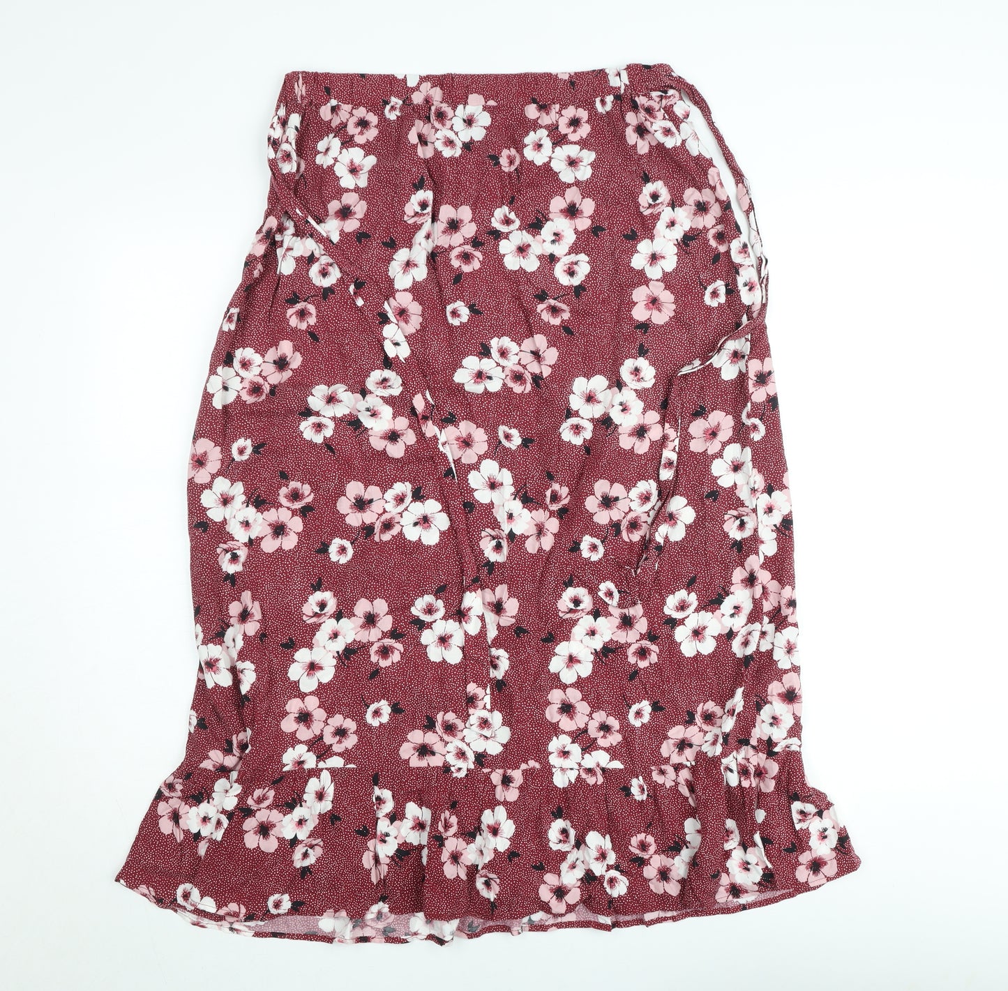 Dunnes Women Red Floral Wrap Midi Skirt Size 12