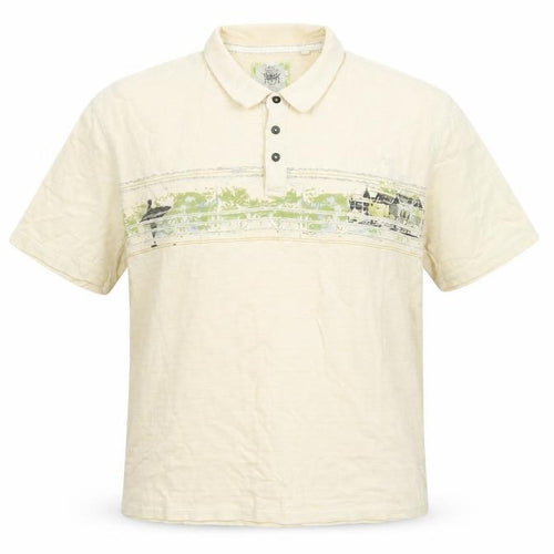 Next Men's Beige Graphic Print Cotton Polo Shirt Size L