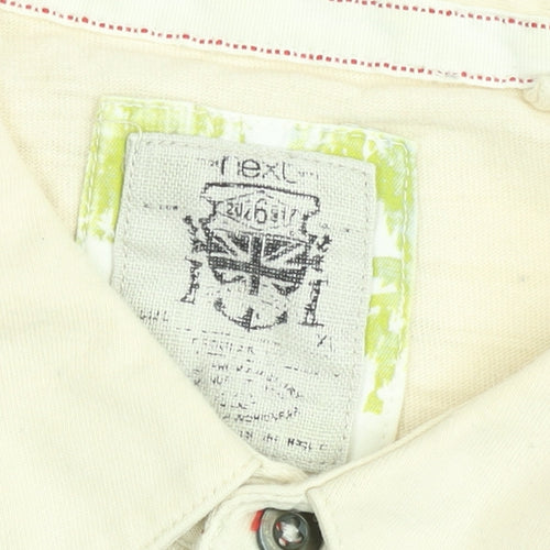 Next Men's Beige Graphic Print Cotton Polo Shirt Size L