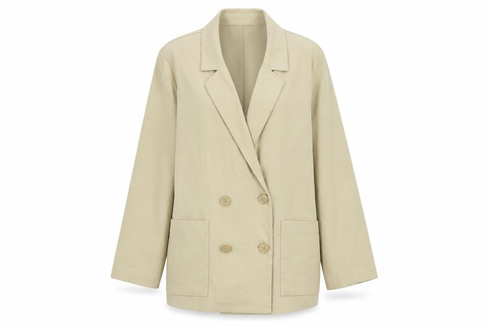 Front view of Monki Women Beige Cotton Twill Blazer Jacket, size S