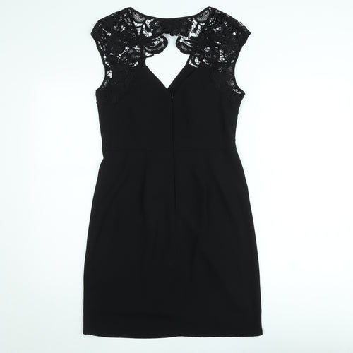 Warehouse Women Black Lace Detail Bodycon Knee Length Dress Size 12