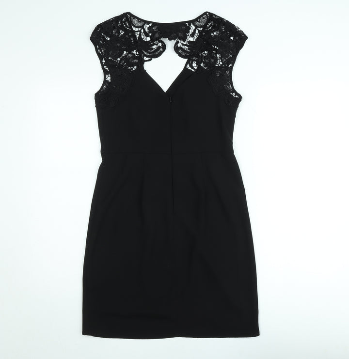 Warehouse Women Black Lace Detail Bodycon Knee Length Dress Size 12