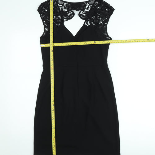 Warehouse Women Black Lace Detail Bodycon Knee Length Dress Size 12