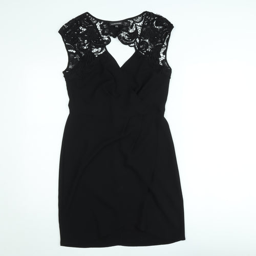 Warehouse Women Black Lace Detail Bodycon Knee Length Dress Size 12