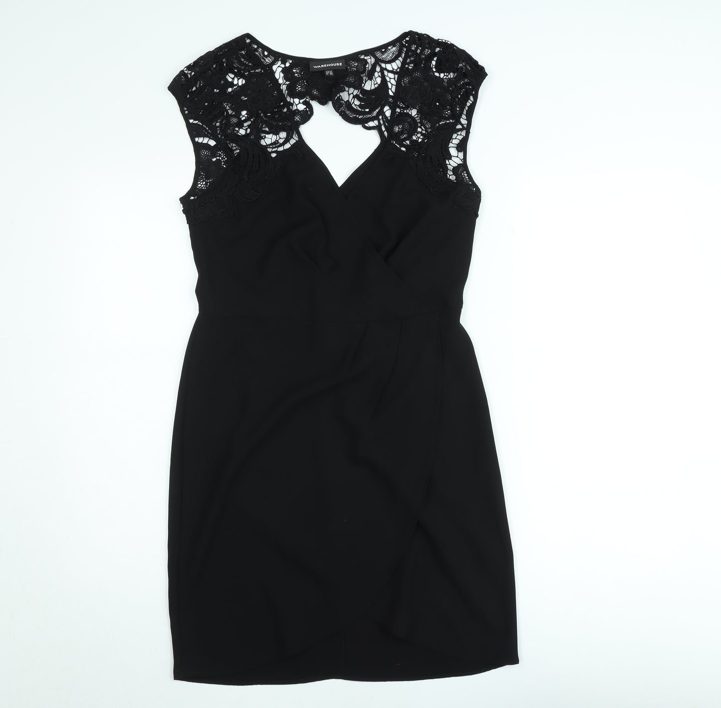 Warehouse Women Black Lace Detail Bodycon Knee Length Dress Size 12