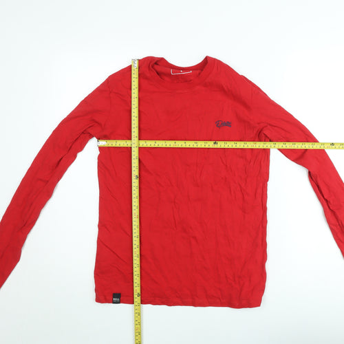 Diesel Men's Red Long Sleeve Crew Neck Cotton T-Shirt M