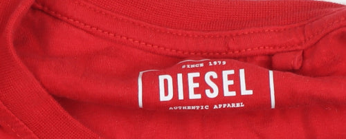 Diesel Men's Red Long Sleeve Crew Neck Cotton T-Shirt M