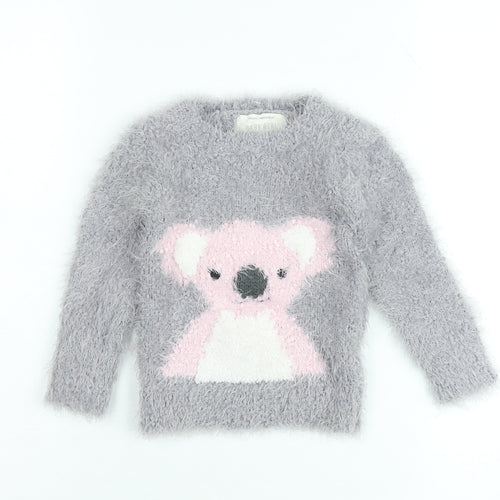 Young Dimension Girls Grey Koala Fluffy Pullover Jumper 12-18 Months