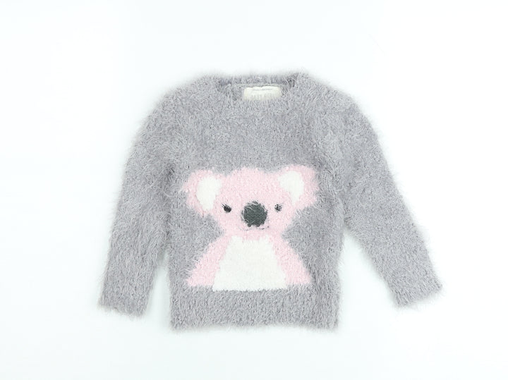 Young Dimension Girls Grey Koala Fluffy Pullover Jumper 12-18 Months