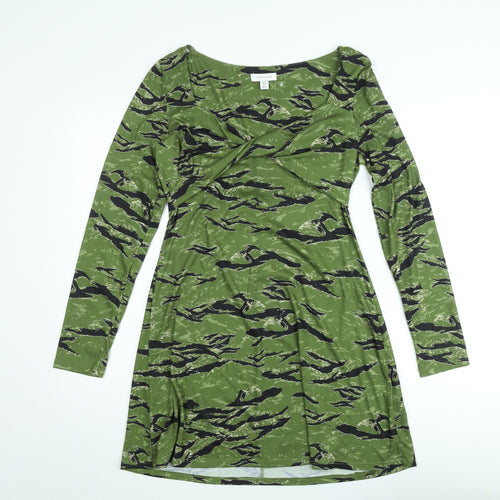 Topshop Women’s Green Camouflage A-Line Jersey Dress Size 12
