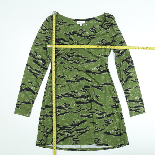 Topshop Women’s Green Camouflage A-Line Jersey Dress Size 12