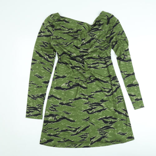 Topshop Women’s Green Camouflage A-Line Jersey Dress Size 12