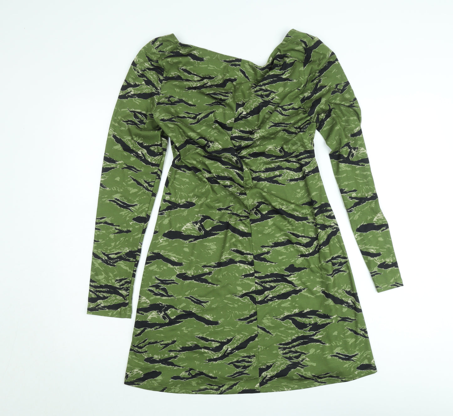 Topshop Women’s Green Camouflage A-Line Jersey Dress Size 12