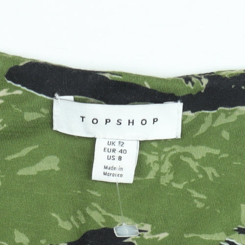 Topshop Women’s Green Camouflage A-Line Jersey Dress Size 12