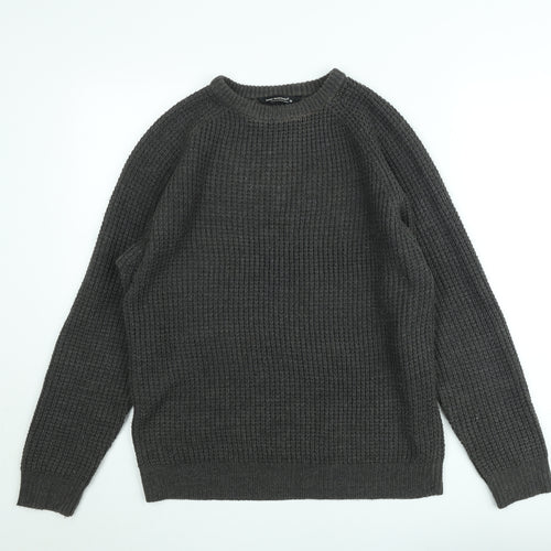 Cedar Wood State Women's Grey Waffle Knit Crew Neck Jumper Size M