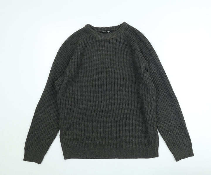 Cedar Wood State Women's Grey Waffle Knit Crew Neck Jumper Size M
