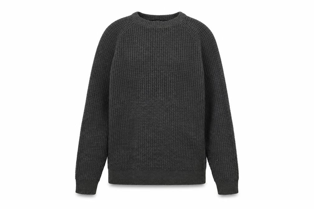 Front view of Cedarwood State Women's Grey Waffle Knit Crew Neck Jumper, size M