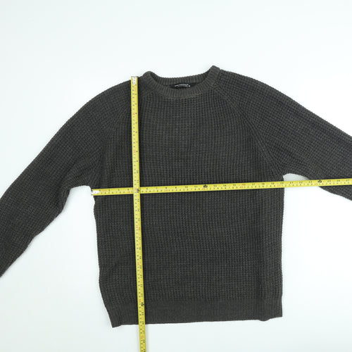 Cedar Wood State Women's Grey Waffle Knit Crew Neck Jumper Size M