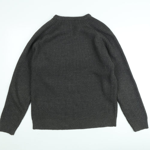 Cedar Wood State Women's Grey Waffle Knit Crew Neck Jumper Size M