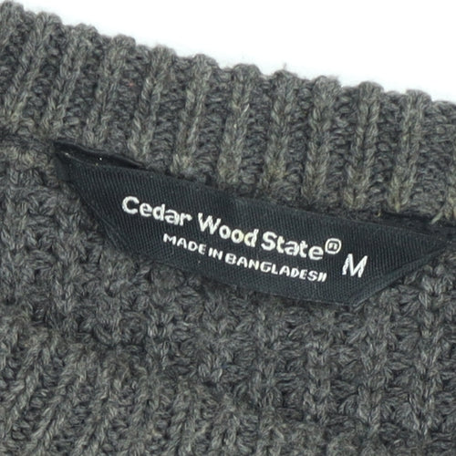 Cedar Wood State Women's Grey Waffle Knit Crew Neck Jumper Size M