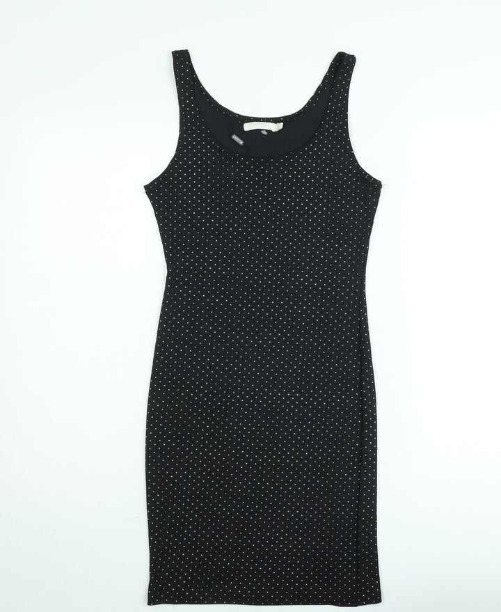 Vera & Lucy Women Black Polka Dot Bodycon Dress M