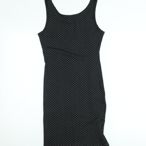 Vera & Lucy Women Black Polka Dot Bodycon Dress M