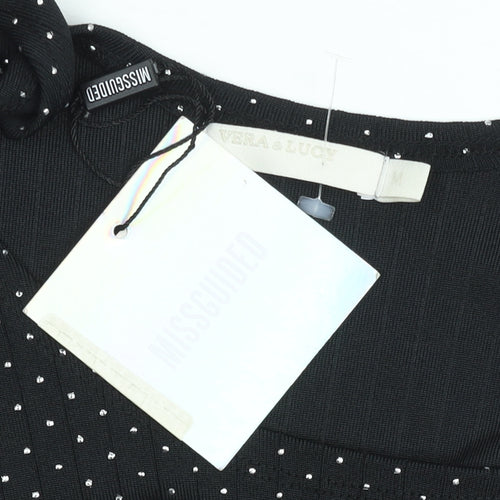 Vera & Lucy Women Black Polka Dot Bodycon Dress M