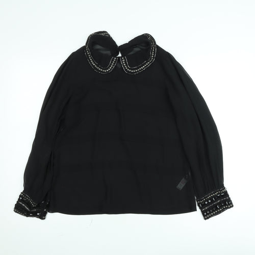 Dunnes Women Black Beaded Collar Chiffon Blouse Size 12