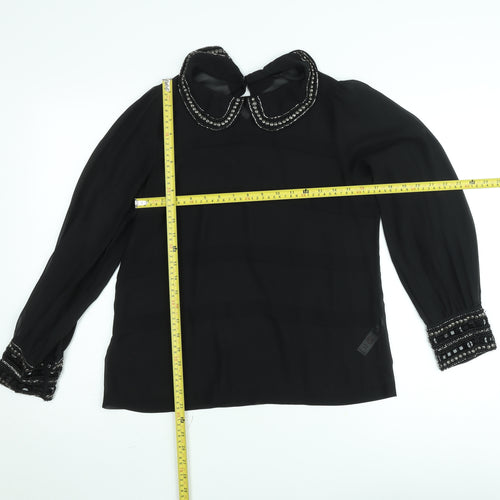 Dunnes Women Black Beaded Collar Chiffon Blouse Size 12