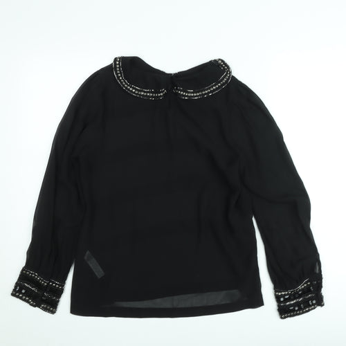 Dunnes Women Black Beaded Collar Chiffon Blouse Size 12
